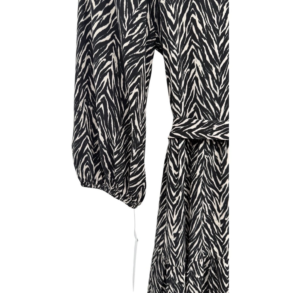DKNY Zebra Print Midi Dress 6P Petite NWT Belted Black Ivory 3/4 Sleeve Stretch - Picture 4 of 11